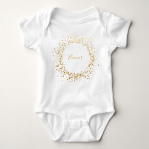 Black Grey Ombre Gold Confetti Dots Personalised Baby Bodysuit