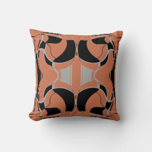 Black Grey on Burnt Orange Symmetrical Pattern Cushion