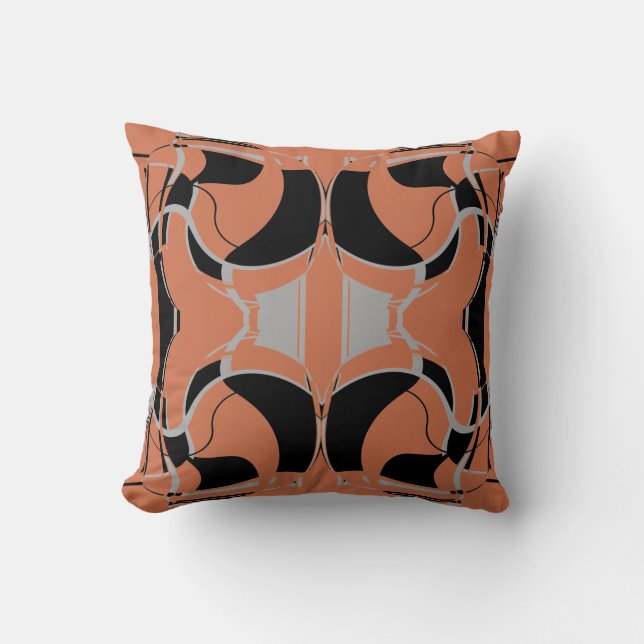Black Grey on Burnt Orange Symmetrical Pattern Cushion (Front)