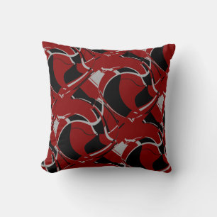 Black Grey on Dark Red Swirling Art Circle Tiles Cushion