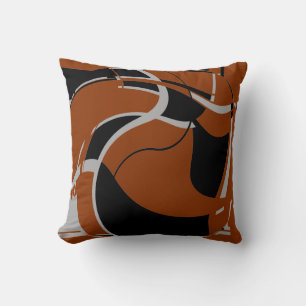 Black Grey on Dark Rust Swirling Abstract Motif Cushion