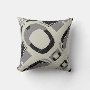 Black Grey on Warm Grey Abstract Spaceship Design Cushion