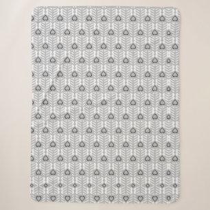 Black Grey Ornamental Feather Pattern Sherpa Blanket