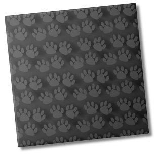 Black Grey Paw Prints Pattern Ceramic Tile