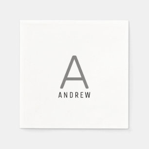 Black Grey Personalised Name Monogram Initial Napkin