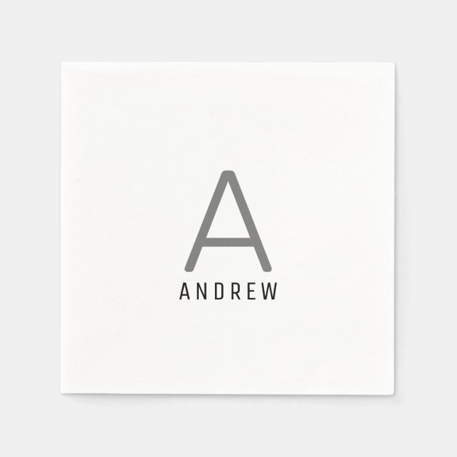 Black Grey Personalised Name Monogram Initial Napkin (Front)