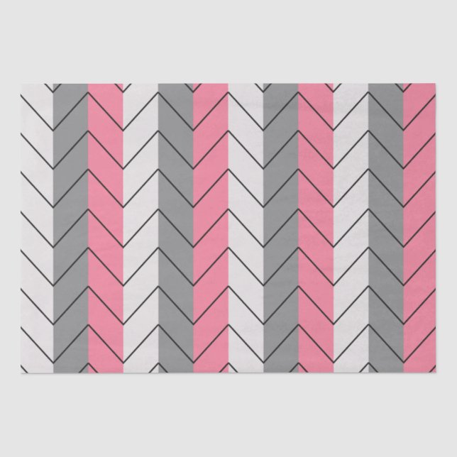 Black Grey Pink Chevron Stripes  Tissue Paper (Front)