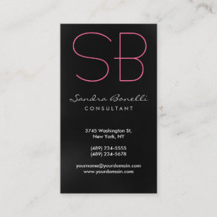 Black Grey Pink Monogram Business Card