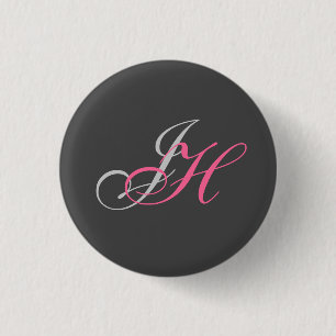 Black Grey Pink Monogram Simple Plain 3 Cm Round Badge