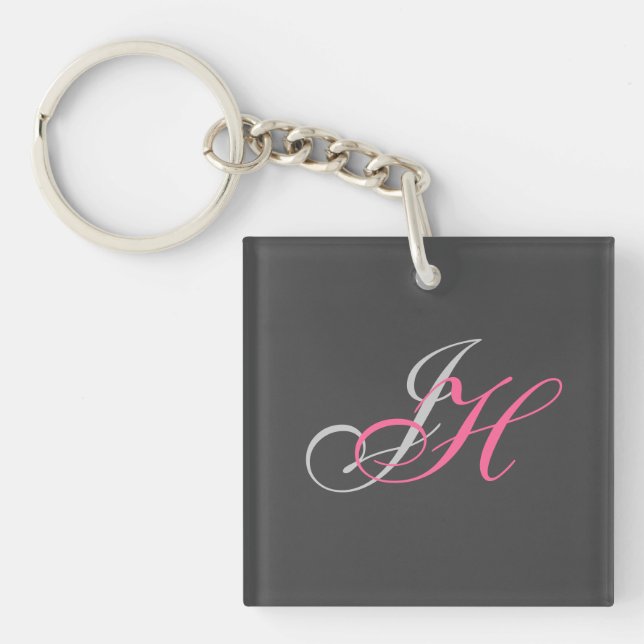 Black Grey Pink Monogram Simple Plain Key Ring (Front)