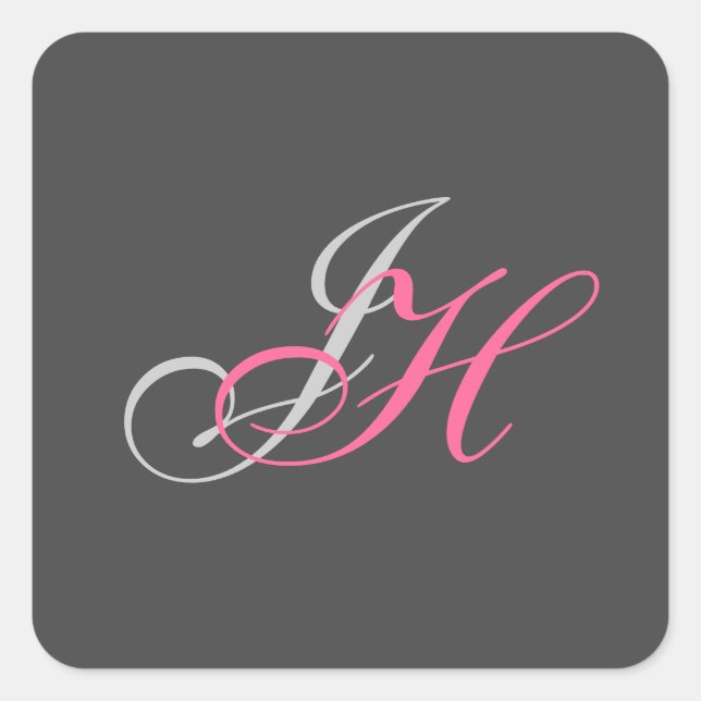 Black Grey Pink Monogram Simple Plain Square Sticker (Front)