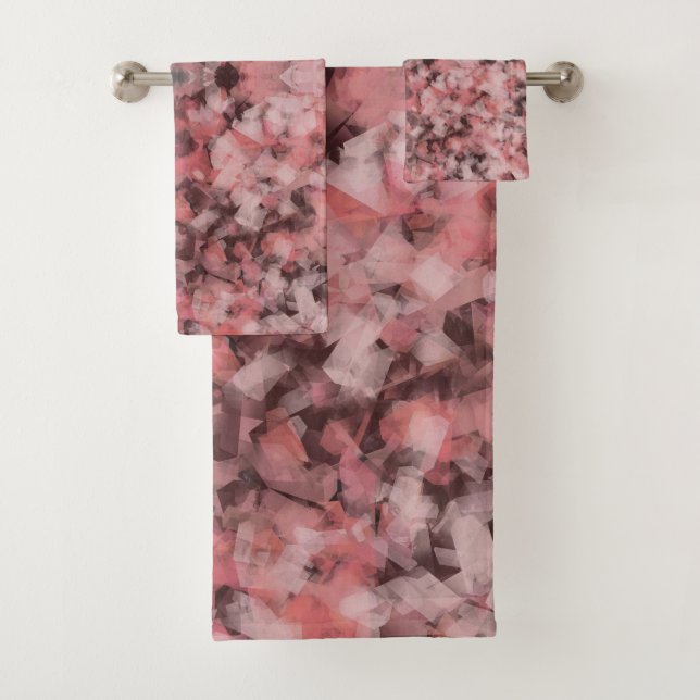 Black Grey Pink White Modern Geometric Abstract Bath Towel Set (Insitu)