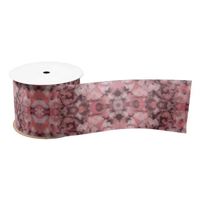 Black Grey Pink White Modern Geometric Abstract Satin Ribbon (Spool)