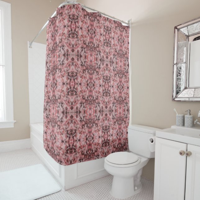 Black Grey Pink White Modern Geometric Abstract Shower Curtain (In Situ)