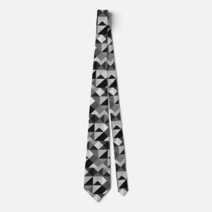 Black Grey Pixel Geometric Abstract Art Tie