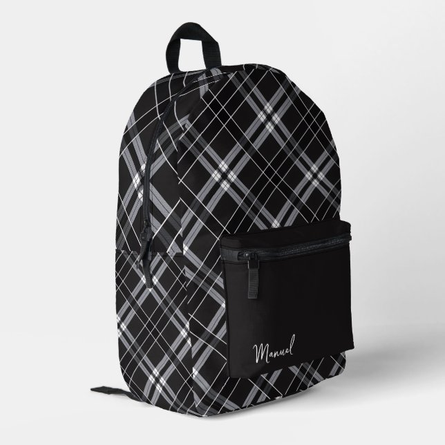 Black & Grey Plaid Backpack (Back Corner Left)