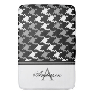Black Grey Plaid Monogram   Bath Mat