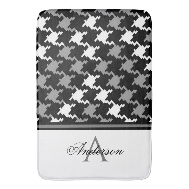 Black Grey Plaid Monogram   Bath Mat (Front Vertical)