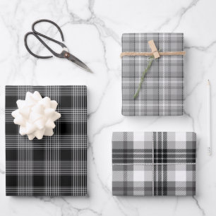 Black & Grey Plaid Wrapping Paper Sheet Set