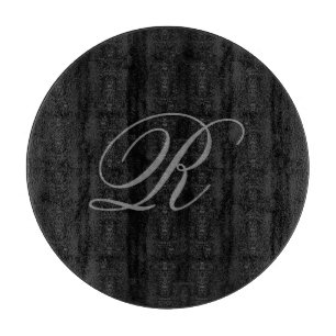 Black Grey Plain Minimalist Add Initial Monogram Cutting Board