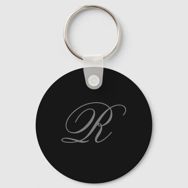 Black Grey Plain Minimalist Add Initial Monogram Key Ring (Front)