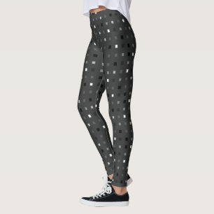 Black Grey Playful Pixel Seamless Pattern Leggings