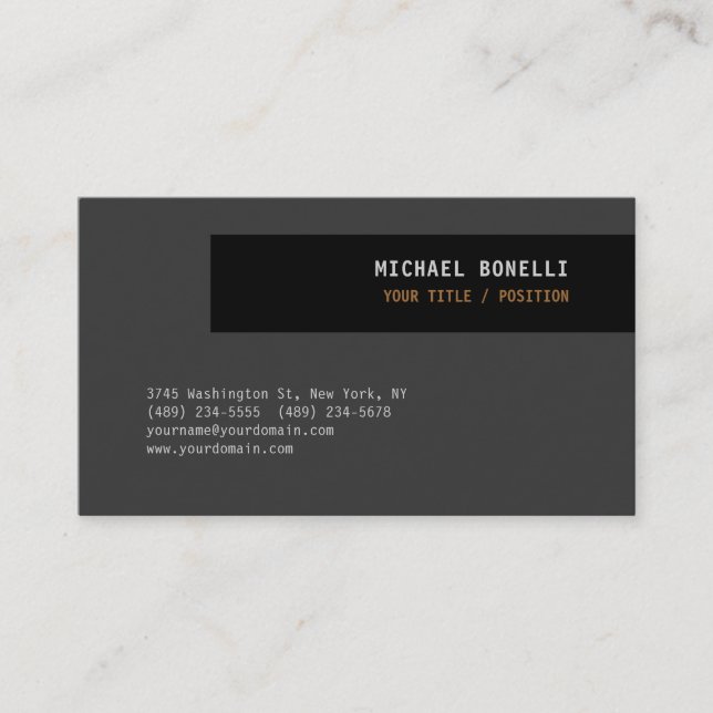 Black Grey Professional Custom Name Position Best Business Card (Front)