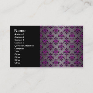 Black Grey Purple Victorian Damask Pattern Business Card