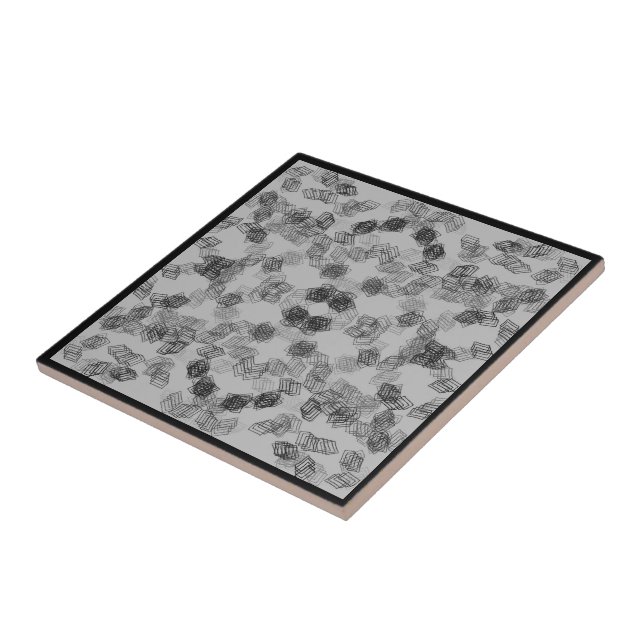 Black Grey Rectangular Shapes Geometric Pattern    Ceramic Tile (Side)