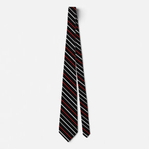 Black, Grey, Red and White Diagonal Thin Striped Tie