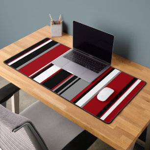 Black, Grey Red and White Stripes Desk Mat