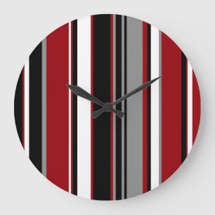 Black, Grey Red and White Stripes Large Clock