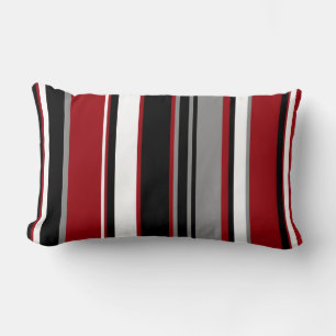 Black, Grey Red and White Stripes   Lumbar Cushion