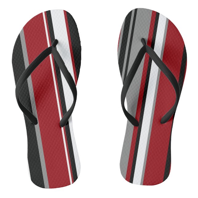 Black, Grey Red and White Stripes   Thongs (Footbed)