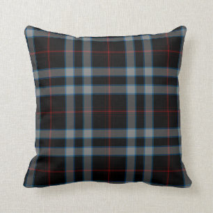 Black Grey Red Blue Tartan Plaid Cushion