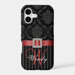 Black Grey Red Damask Stripes Pattern