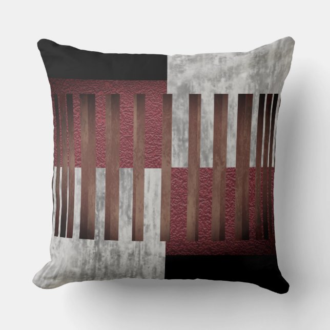 Black, Grey, & Red Geometric Stripes Cushion (Front)