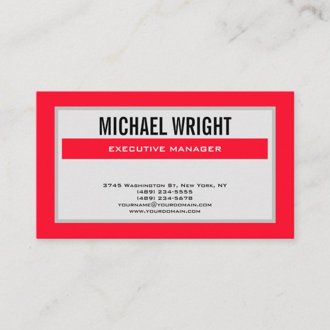 Black Grey Red Modern Plain Simple Minimalist Business Card (Front)