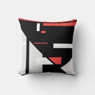 Black Grey Red White Geometric Abstract Design Cushion