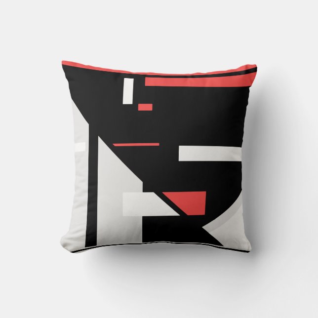 Black Grey Red White Geometric Abstract Design Cushion (Front)