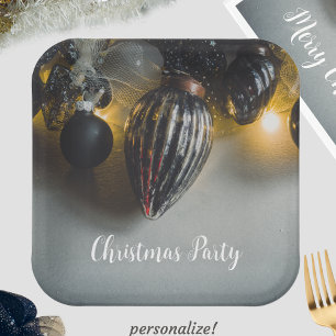 Black Grey Retro Christmas Ornaments Paper Plate