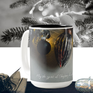 Black Grey Retro Christmas Ornaments Two-Tone Coffee Mug