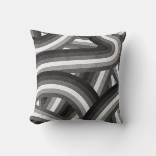 Black/Grey Retro Rainbow Stripes Pattern Cushion