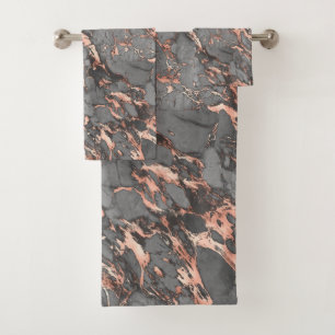 Black, Grey & Rose Gold Marble Bath Towel Set