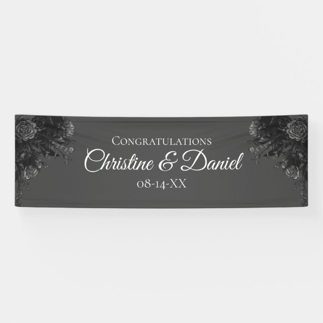 Black Grey Roses Gothic Wedding Banner (Horizontal)