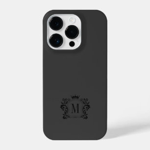 Black Grey Royal Scrolls and a Crown Monogram iPhone 14 Pro Case