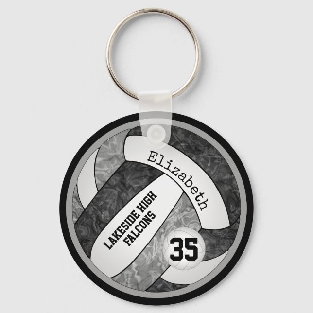 black grey school colours girls' volleyball key ring (Front)
