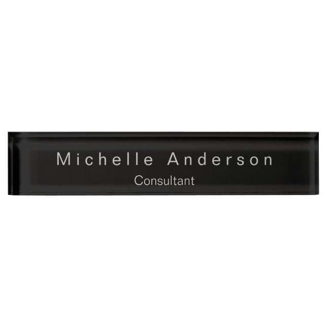 Black Grey Script Consultant Desk Nameplate (Front)