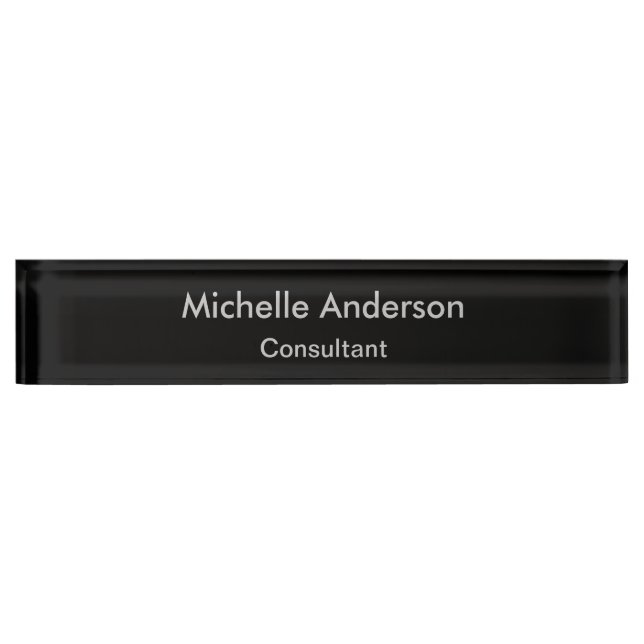 Black Grey Script Consultant Desk Nameplate (Front)