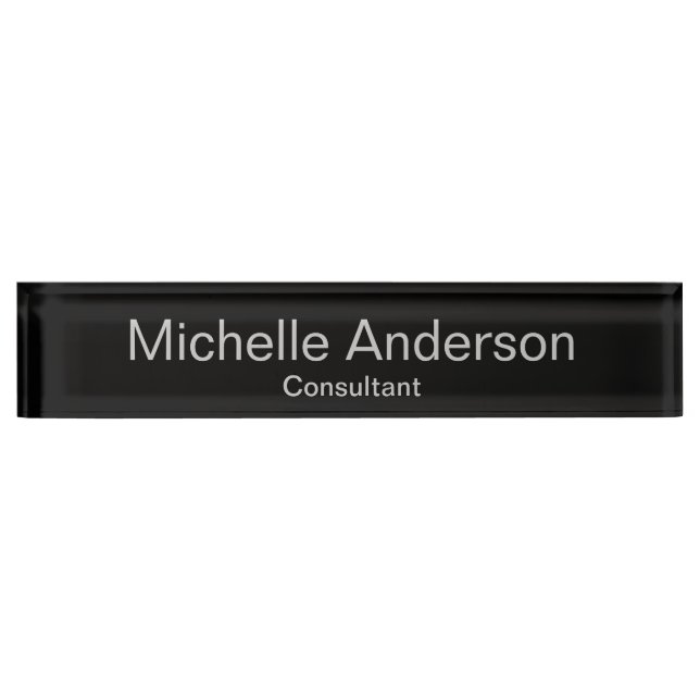 Black Grey Script Consultant Desk Nameplate (Front)